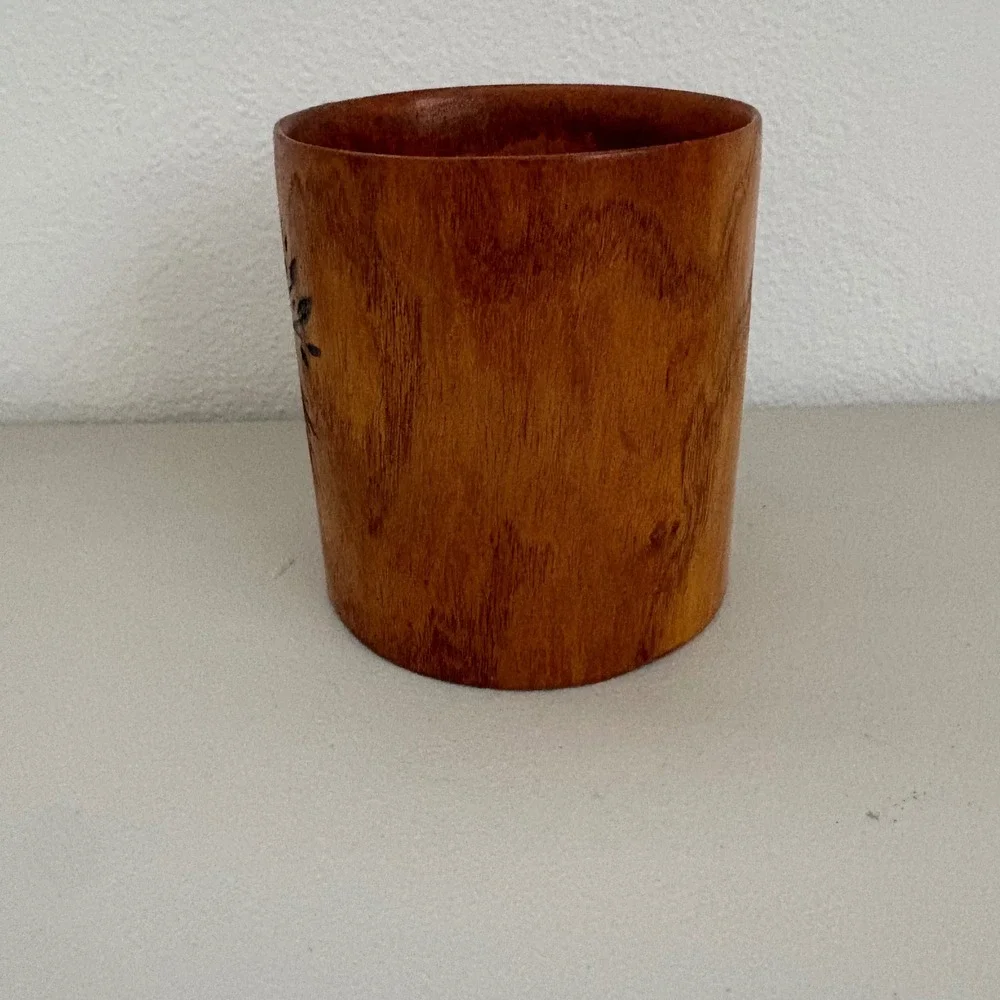 Handmade Wood Burned Tree of Life & Green Man Wooden Cup Vessel‎ 4.5